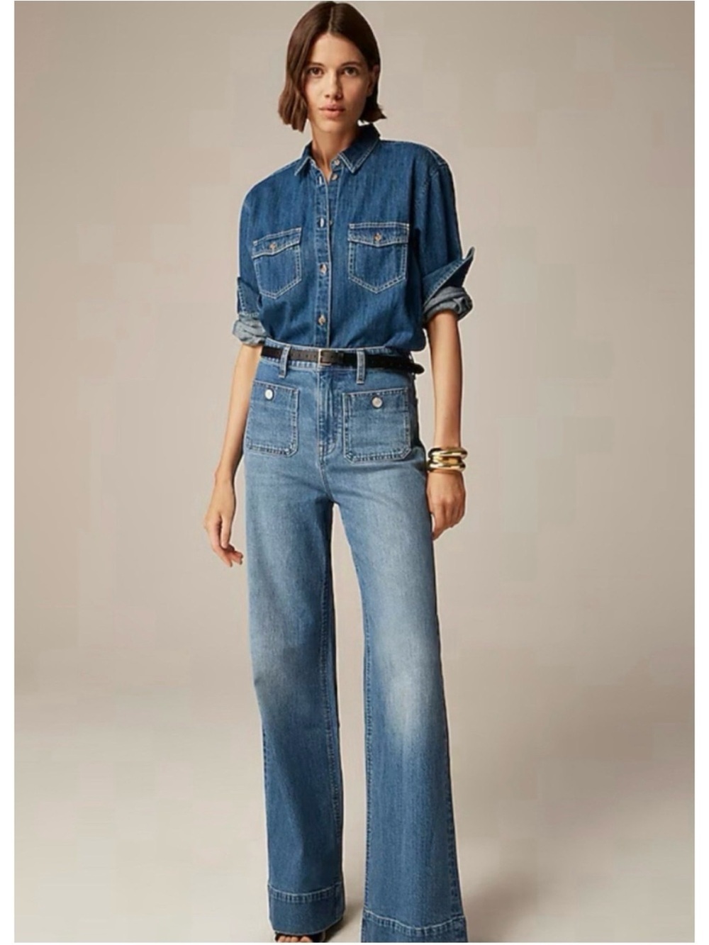J.Crew 96 Denim High Rise Sailor Wide Leg Trouser Jeans Size 28 Tall